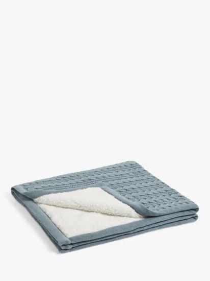 Cable Knit Sherpa Fleece Baby Blanket,Cadet Blue